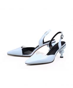 Jady Rose JadyRose | Spiral Kitten Heel Leather Slingback Blue NEW ARRIVALS