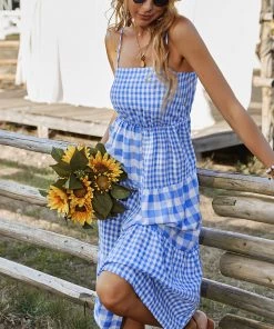 DY MARGARETTA Tartan Midi Dress - Bue New In Clothing 9 DY MARGARETTA Tartan Midi Dress - Bue New In Clothing