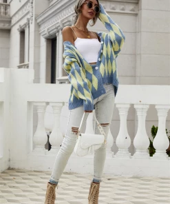 MY Smaibulun Doll | FELISE Chess Patterned Knit Cardigan - Blue NEW ARRIVALS