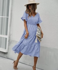 DY NEW ARRIVALS SHASTA Gingham Midi Dress - Blue