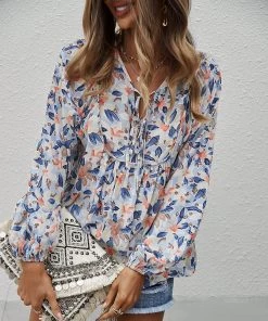 DY New In Clothing DUA LIPA FLORAL TOP - BLUE