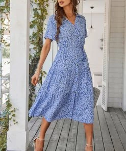 DY ALVINA Print Midi Dress - Blue