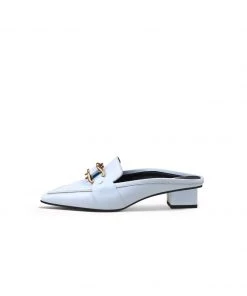 Jady Rose JadyRose | Genuine Leather Golden Lock Chain Mules Sandals - Baby Blue NEW ARRIVALS