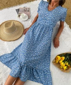 BFZY JUANITA MIDI DRESS - BLUE PRINT