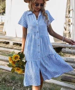 DY New In Clothing DARLEEN TARTAN SHIRT DRESS – BLUE 9 DY New In Clothing DARLEEN TARTAN SHIRT DRESS – BLUE