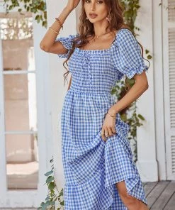 DY ELOISA Back Bow Midi Dress - Blue Gingham New In Clothing 11 DY ELOISA Back Bow Midi Dress - Blue Gingham New In Clothing