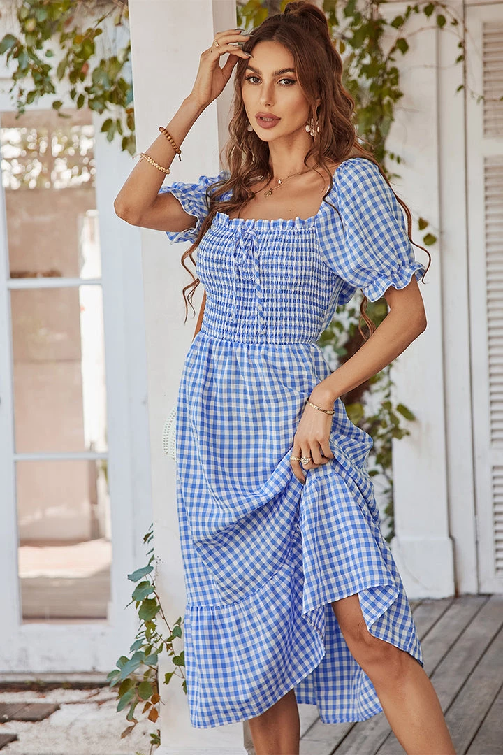 DY ELOISA Back Bow Midi Dress - Blue Gingham New In Clothing 5 DY ELOISA Back Bow Midi Dress - Blue Gingham New In Clothing