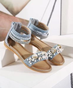 Shell & Conch Braided Ankle-Strap Sandal - SIKETU New In Shoes