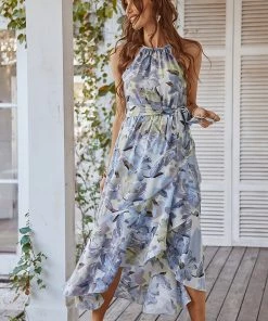 DY TOBI Lily Print Halter Dress - Blue