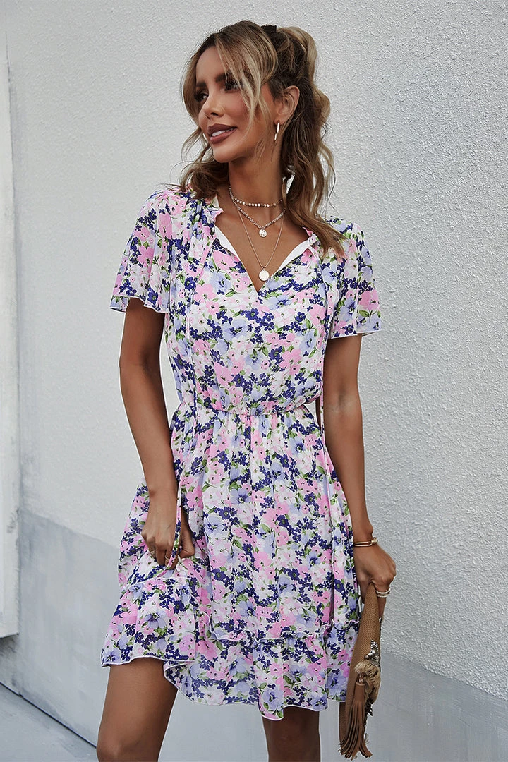 DY New In Clothing LUISA Floral Print Mini Dress - Blue 4 DY New In Clothing LUISA Floral Print Mini Dress - Blue