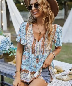 DY JEN BOHO TOP - BLUE New In Clothing 10 DY JEN BOHO TOP - BLUE New In Clothing