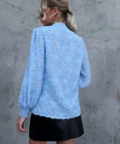 YBL New In Clothing Smaibulun | Blue Lace-Sleeve Boatneck Blouse 9 YBL New In Clothing Smaibulun | Blue Lace-Sleeve Boatneck Blouse