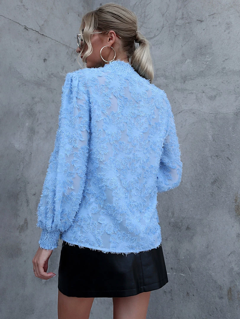 YBL New In Clothing Smaibulun | Blue Lace-Sleeve Boatneck Blouse 5 YBL New In Clothing Smaibulun | Blue Lace-Sleeve Boatneck Blouse