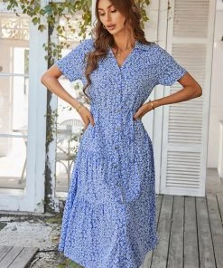 DY ALVINA Print Midi Dress - Blue