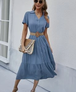 DY EMILY Front Button Midi Dress - Blue NEW ARRIVALS