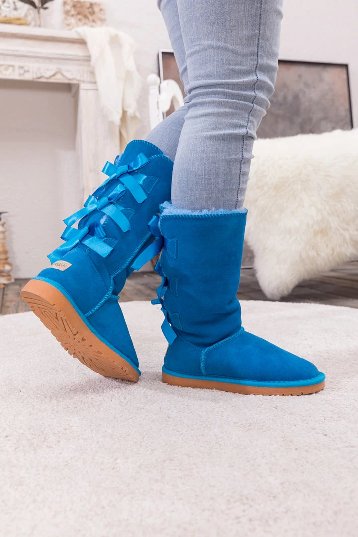 XH New In Shoes SMAIBULUN UGG™ | Triple Back-Bow Blue Leather Suede Boot 5 XH New In Shoes SMAIBULUN UGG™ | Triple Back-Bow Blue Leather Suede Boot