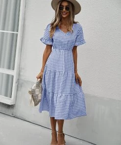 DY NEW ARRIVALS SHASTA Gingham Midi Dress - Blue