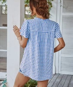 DY ROSENDA GINGHAM TOP - BLUE