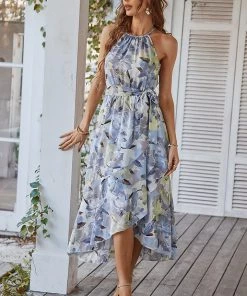 DY TOBI Lily Print Halter Dress - Blue