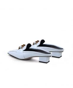 Jady Rose JadyRose | Genuine Leather Golden Lock Chain Mules Sandals - Baby Blue NEW ARRIVALS