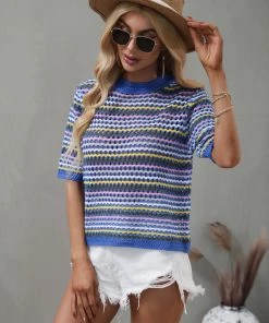 MY BEE CROCHET KNIT TOP - BLUE