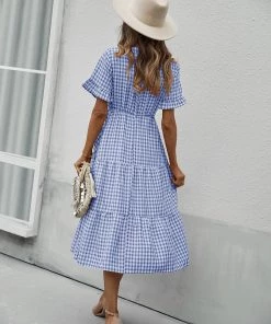 DY NEW ARRIVALS SHASTA Gingham Midi Dress - Blue