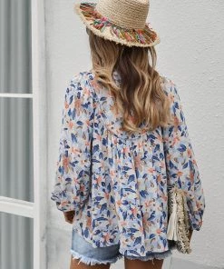 DY New In Clothing DUA LIPA FLORAL TOP - BLUE