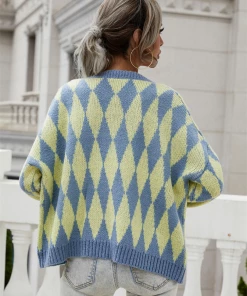 MY Smaibulun Doll | FELISE Chess Patterned Knit Cardigan - Blue NEW ARRIVALS