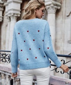 MY Smaibulun | Valentine Hearts Low V Neck Knit Sweater - Blue NEW ARRIVALS