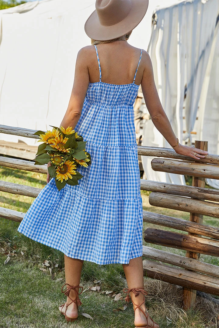 DY MARGARETTA Tartan Midi Dress - Bue New In Clothing 6 DY MARGARETTA Tartan Midi Dress - Bue New In Clothing