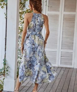 DY TOBI Lily Print Halter Dress - Blue