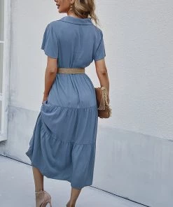 DY EMILY Front Button Midi Dress - Blue NEW ARRIVALS