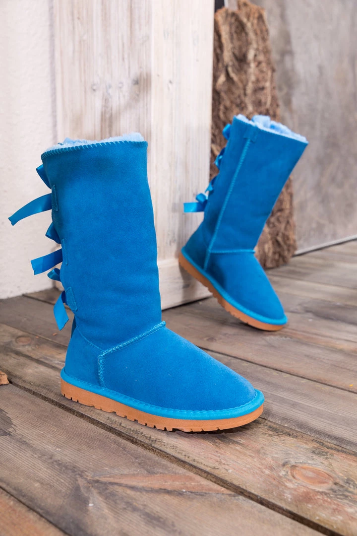 XH New In Shoes SMAIBULUN UGG™ | Triple Back-Bow Blue Leather Suede Boot 7 XH New In Shoes SMAIBULUN UGG™ | Triple Back-Bow Blue Leather Suede Boot