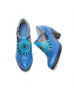 RXD SOFFIA | Turquoise Genuine Leather Cut Out Vintage Mary Jane Heeled Pumps