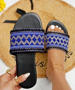 HT En Bloom | SAPPHIRE BLUE EMBROIDERED SLIDES