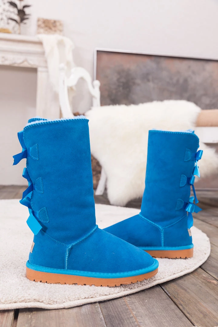 XH New In Shoes SMAIBULUN UGG™ | Triple Back-Bow Blue Leather Suede Boot 8 XH New In Shoes SMAIBULUN UGG™ | Triple Back-Bow Blue Leather Suede Boot
