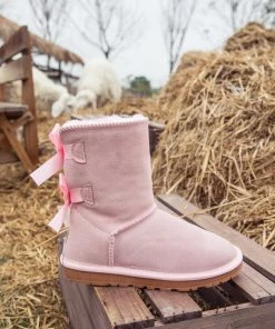 XH SMAIBULUN UGG™ | Double-Bow Back Ribbon Suede Boots - Blush Pink NEW ARRIVALS