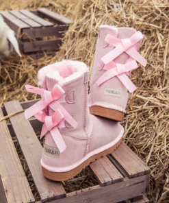 XH SMAIBULUN UGG™ | Double-Bow Back Ribbon Suede Boots - Blush Pink NEW ARRIVALS