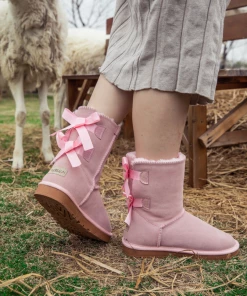 XH SMAIBULUN UGG™ | Double-Bow Back Ribbon Suede Boots - Blush Pink NEW ARRIVALS
