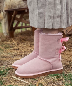 XH SMAIBULUN UGG™ | Double-Bow Back Ribbon Suede Boots - Blush Pink NEW ARRIVALS