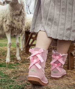 XH SMAIBULUN UGG™ | Double-Bow Back Ribbon Suede Boots - Blush Pink NEW ARRIVALS