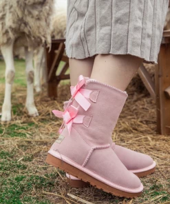 XH SMAIBULUN UGG™ | Double-Bow Back Ribbon Suede Boots - Blush Pink NEW ARRIVALS