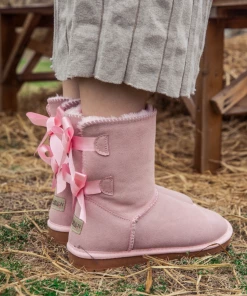 XH SMAIBULUN UGG™ | Double-Bow Back Ribbon Suede Boots - Blush Pink NEW ARRIVALS