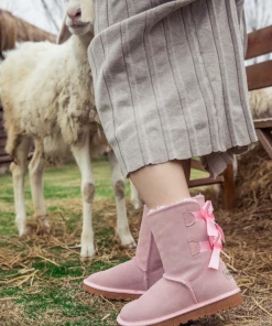 XH SMAIBULUN UGG™ | Double-Bow Back Ribbon Suede Boots - Blush Pink NEW ARRIVALS