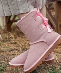 XH SMAIBULUN UGG™ | Double-Bow Back Ribbon Suede Boots - Blush Pink NEW ARRIVALS