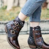 New In Shoes SOFFIA | Bronze Color Block Low Heel Western Genuine Leather Boots Ankle Boots