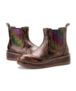 SOFFIA | Genuine Leather Bronze Rose Embossed Flat Chelsea Boots New In Shoes