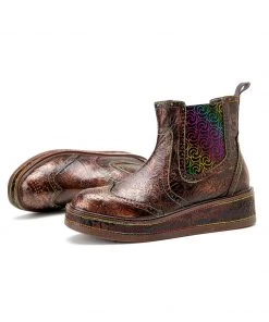 SOFFIA | Genuine Leather Bronze Rose Embossed Flat Chelsea Boots New In Shoes
