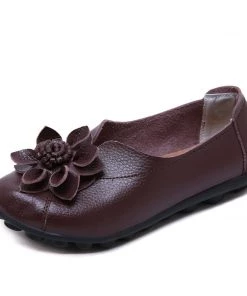 ATC Floral-Accent Round Toe Leather Flats Pumps - MAMA LOVE