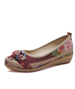 KLHX Shop Sandals Ring And Trap Head Floral Canvas Sip On Flats - Cactus Rose